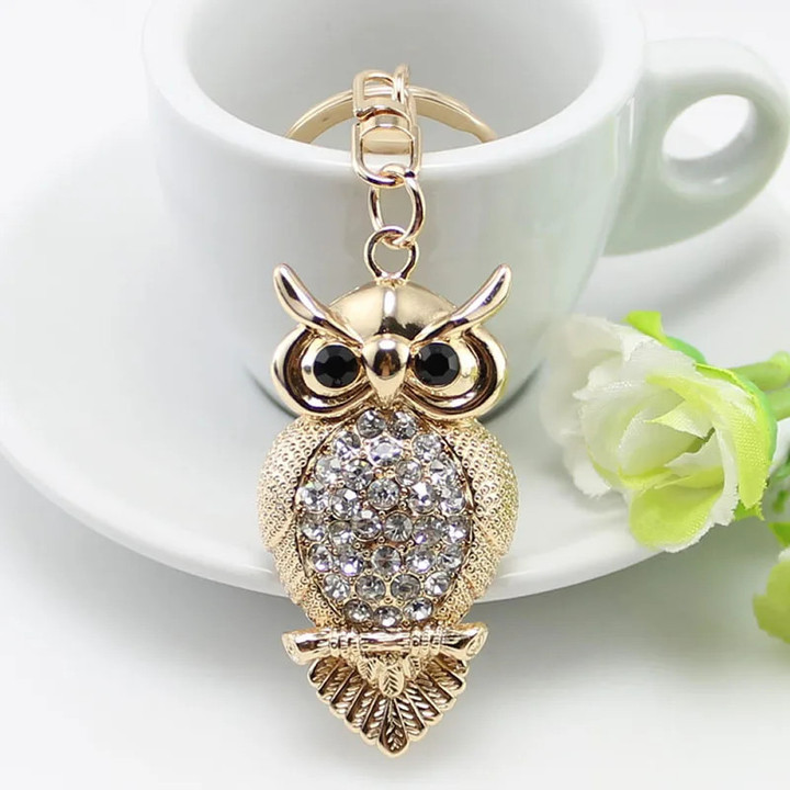 Owl Crystal Keyring Charm Pendant Handbag Purse Bag Key Ring Chain Keychain