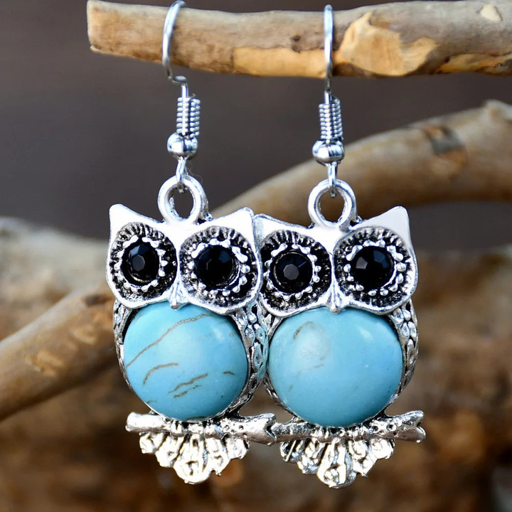 Retro Ladies Earrings Turquoise Earrings Owl Earrings