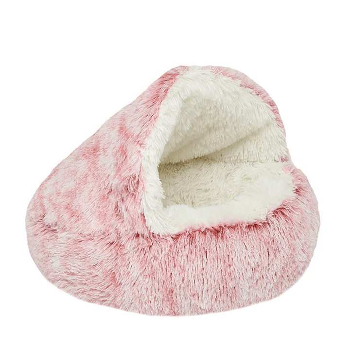 2 In 1Pet Dog Cat Bed Round Plush Cat Warm Bed House Soft
