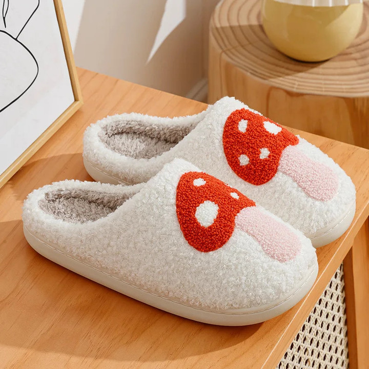 Winter Home Slippers Cozy Comfortable Style Embroidered Mushroom Soft Houseshoes Female Shoes