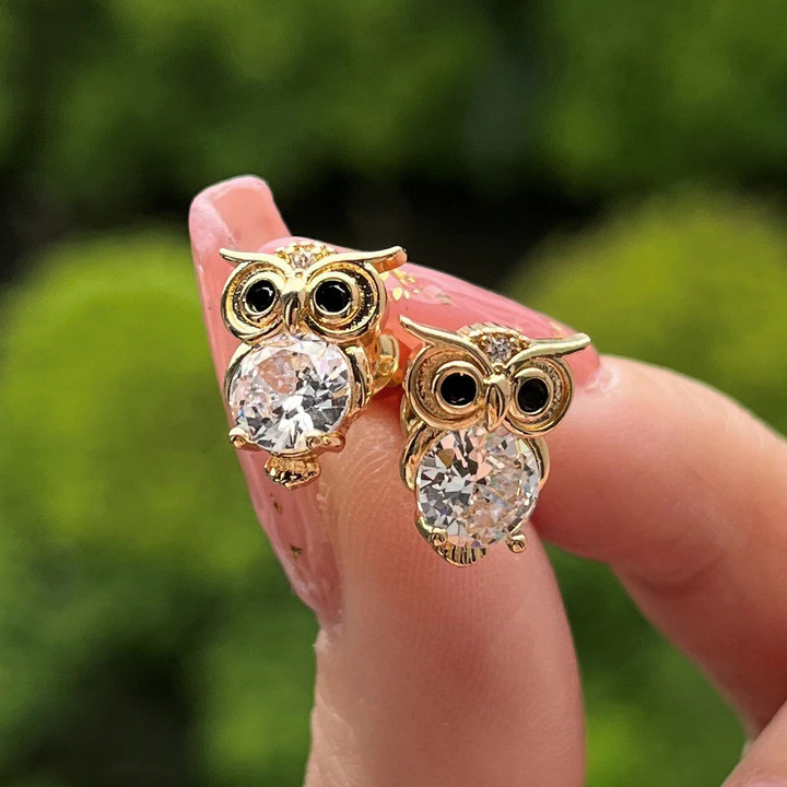 Huitan Fancy Night Animal Owl Stud Earrings for Female Gold Color