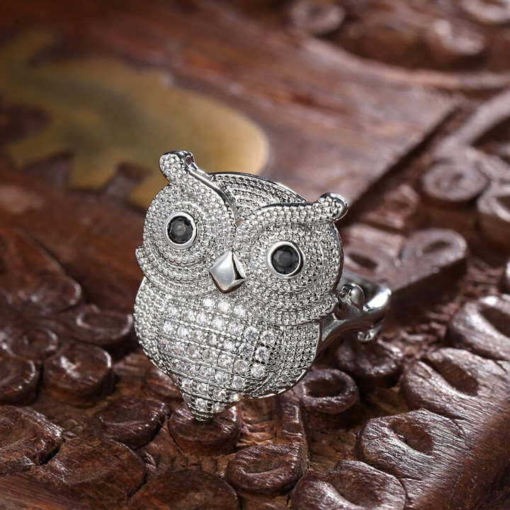 Punk Silver Color Sticky Owl Finger Women Ring