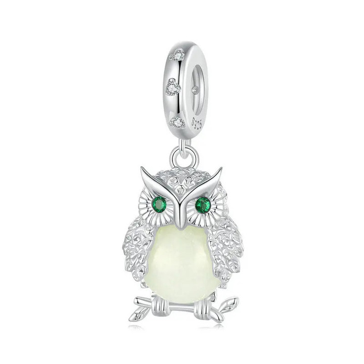 Sterling Silver Luminous Owl Charms Cross Pendant Firefly
