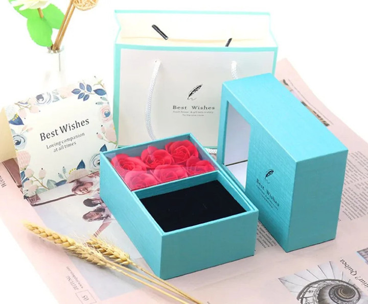 6pcs Soap Rose Flower Gifts Box Valentines Lover's Gifts Necklace