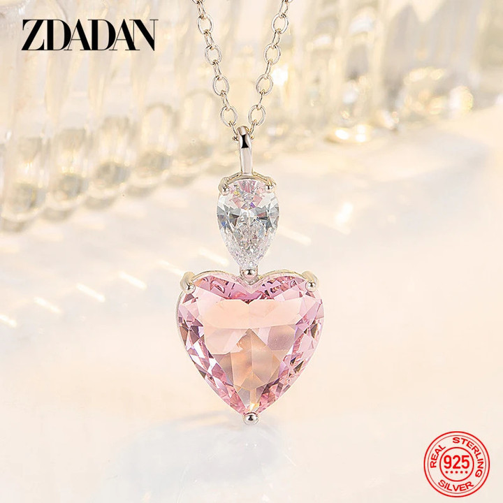Silver Pink Zircon Necklace Chains For Women