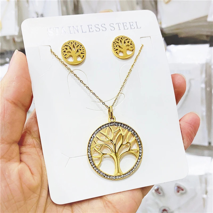 Hot Tree of Life Crystal Round Small Pendant Necklace Gold Silver Color