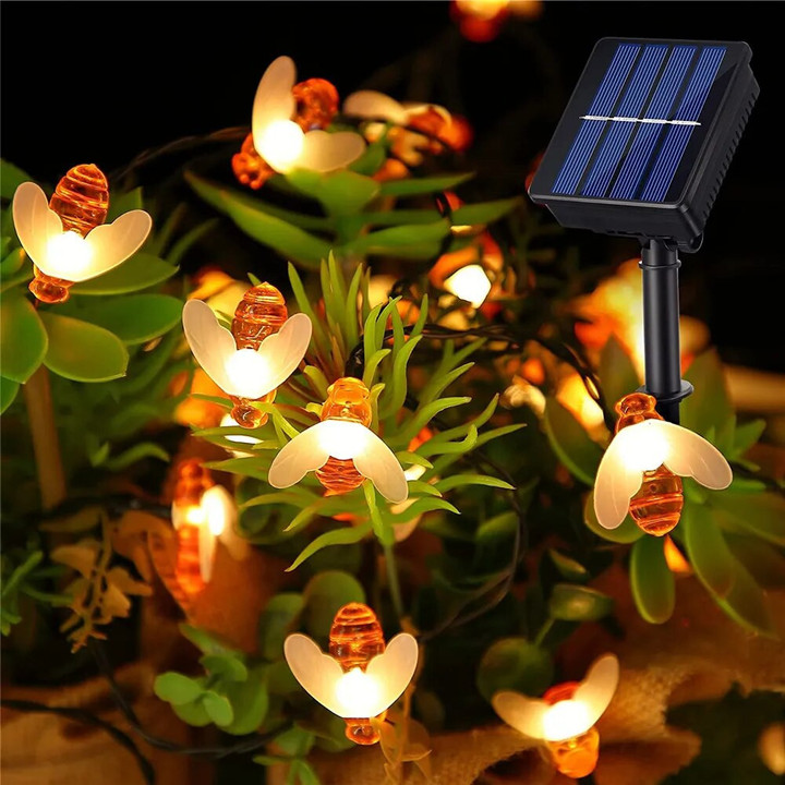 AlliLit Solar String Light 20 LED Cute Bee Outdoor Wedding Garden Patio Party Christmas Tree