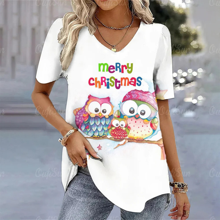 T Shirt For Women Christmas Owls Tshirts