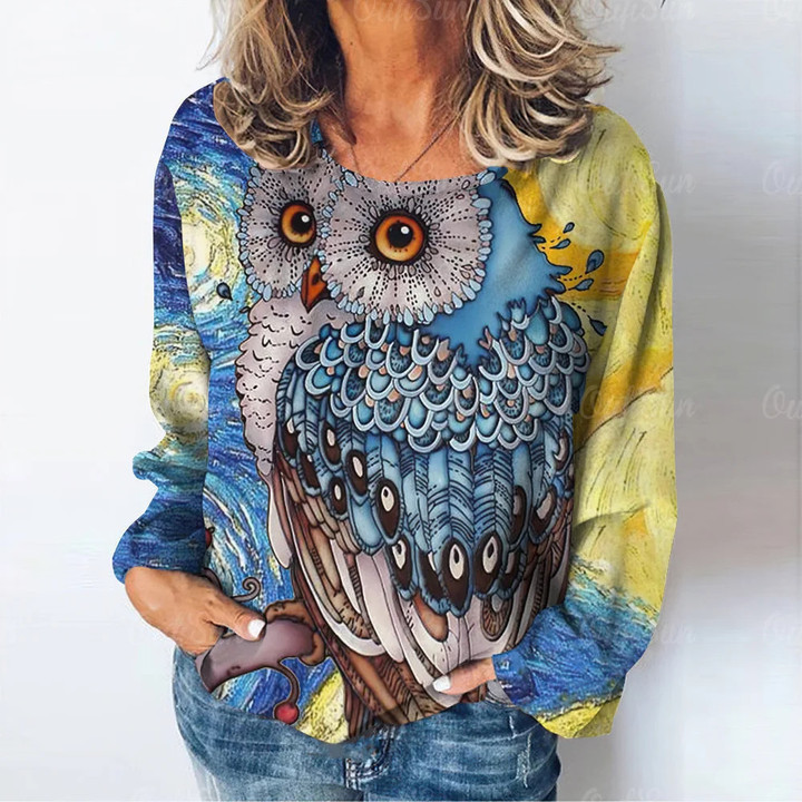 Women's Long Sleeve T-Shirt Owl Graphic Tees