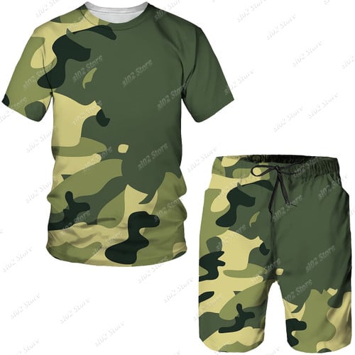 New Summer Camouflage Tees/Shorts/Suits Men's T Shirt Shorts Tracksuit Sport Style Outdoor Camping Hunting Casual Mens Clothes