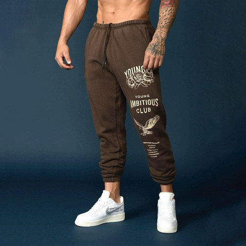 American sports pants men's autumn and winter thick loose printing beam fitness pants outdoor basketball training pants