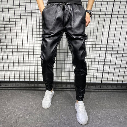 New Arrivals Winter Thick Warm PU Leather Pants Men Clothes 2023 Simple Big Pocket Windproof Casual Trousers Black Plus Size 5XL