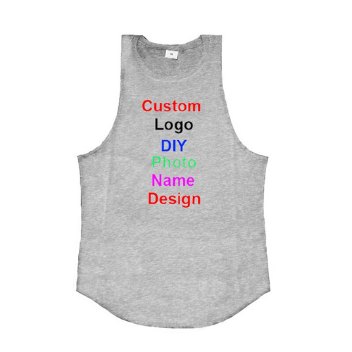 Custom Brand Logo DIY Design Mens Cotton Gym Tank Top Bodybuilding Open Side Sleeveless T Shirt Summer Fitness Workout Clothing