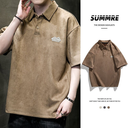High-quality Suede Polo Shirt Summer Men's New Trend Casual Loose T-shirt Tide Lapel Polo Shirt Ice Breathable Gentleman T-shirt