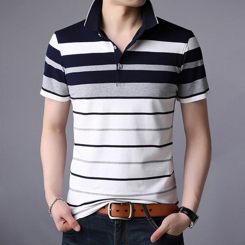 Men'S Classic Striped Polo Shirt Cotton Short Sleeve 2023 Summer Plus Oversize M-XXXXL