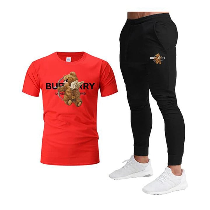Summer Casual Men's T-shirt + Pants Suit Brand Short Sleeve Set Luxury Printed Cotton Shirts Jogging Sweatpants Male Sportswear