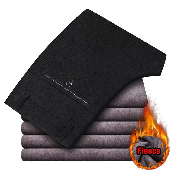 Winter Men's Thick Warm Corduroy Casual Pants Business Fashion Classic Style Fitted Version Fleece Trousers Male Brand Clothing