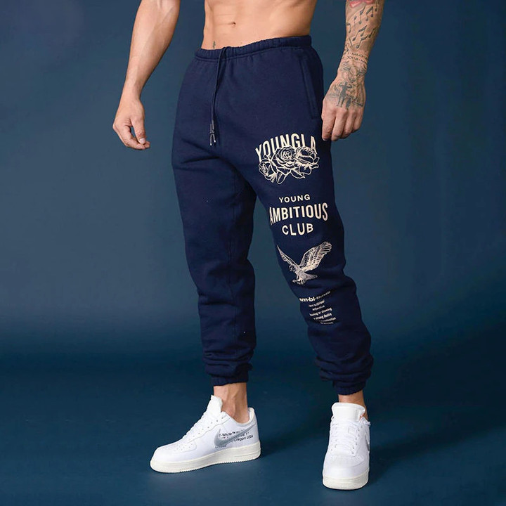 American sports pants men's autumn and winter thick loose printing beam fitness pants outdoor basketball training pants