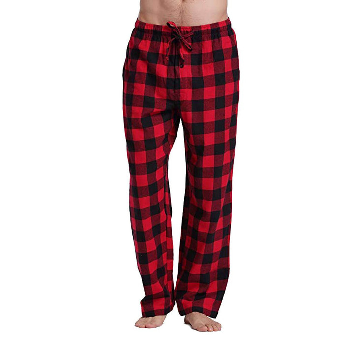 Mens Loose Sleep Bottoms Plaid Flannel Lounge/pajama Bottoms Casual Pants Daily Loose Fit High Waist Stretchy Sleeping Trousers