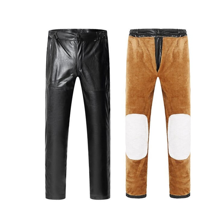 Winter Men's Fleeces Casual Pu Leather Pants Brushed Trousers Thick Bottoms Thickened Men Thicken Warm Locomotive Leather Pants