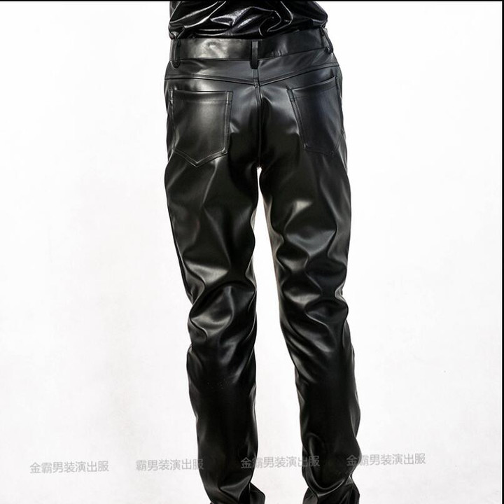 S-5xl Plus Size Men's Leather Pants Dj Bar Fashion Tide Slim Trousers Personality Feet Leather Pants Male Singer Stage Costumes