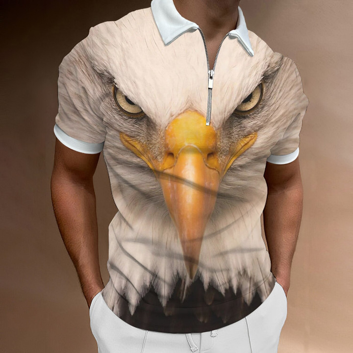 Summer Eagle Print Polo Shirt Men 2022 Animal 3d Poloshirt Print Shirts Zipper POLO Streetwear Short Sleeve Gothic Mens Clothing