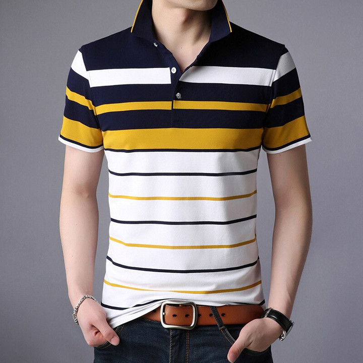 Men'S Classic Striped Polo Shirt Cotton Short Sleeve 2023 Summer Plus Oversize M-XXXXL