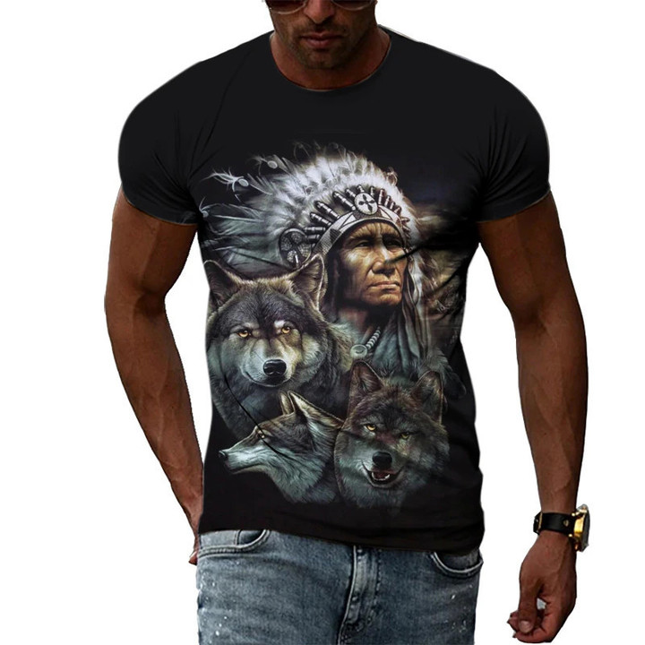 Animal Wolf Graphic Printed T Shirt Men New Summer Tops Fashion Round Neck Tees Clthing Short Sleeve Tops