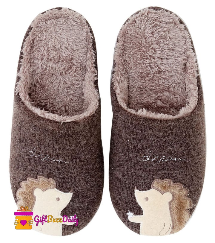 Cute Plush Hedgehog Slippers Fluffy Faux Fur Cartoon Animal Slippers,Slip on Cozy Memory Foam Warm Comfy Slippers for Indoor
