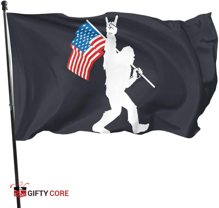 American Flag Blue Bigfoot Sasquatch Outdoor Decorative Flag Banner