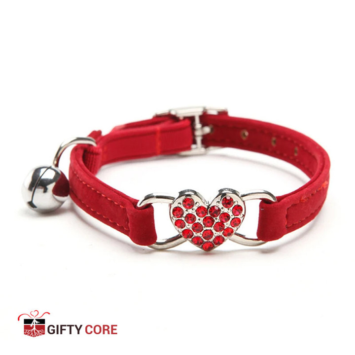 Heart Charm And Bell Cat Collar Safety Elastic Adjustable With Soft Velvet Material