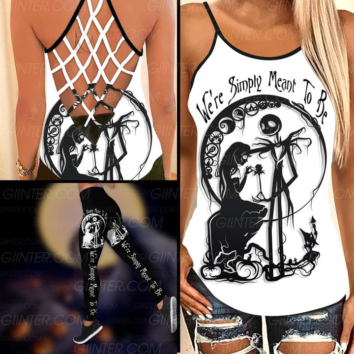 We're Simply Meant To Be Jack Skellington & Sally Criss-Cross Tank Top & Leggings Set GINNBC99038