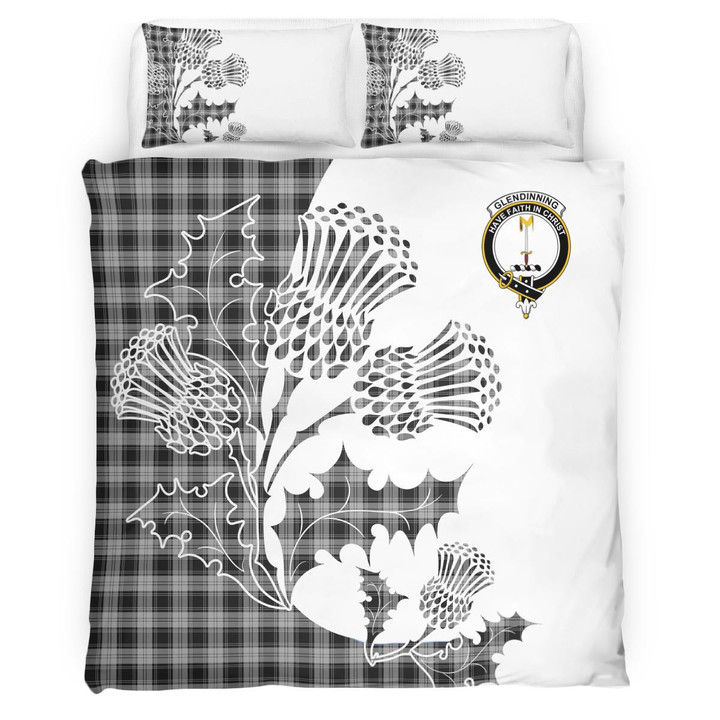 Glendinning Clan Badge Thistle White Bedding Set