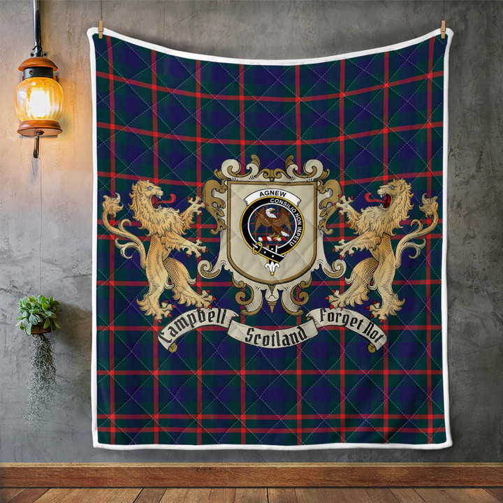 Agnew Clan Badge Tartan Lion Crest Premium Quilt