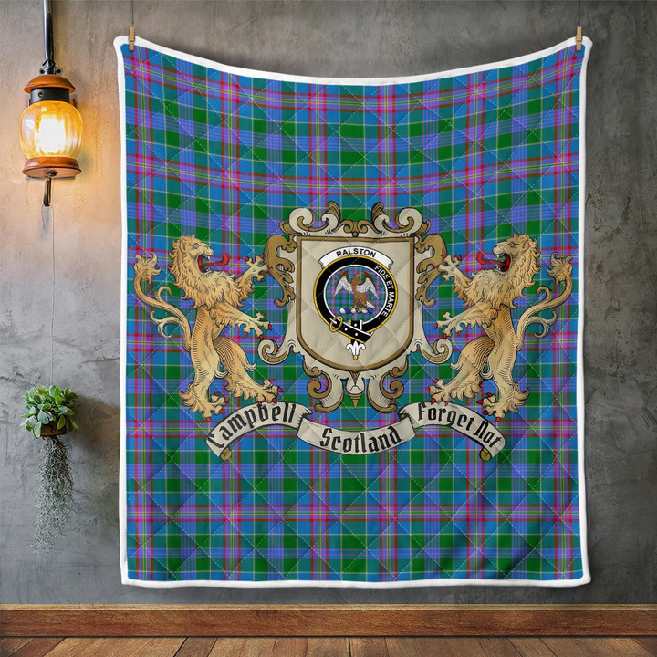 Ralston Clan Badge Tartan Lion Crest Premium Quilt