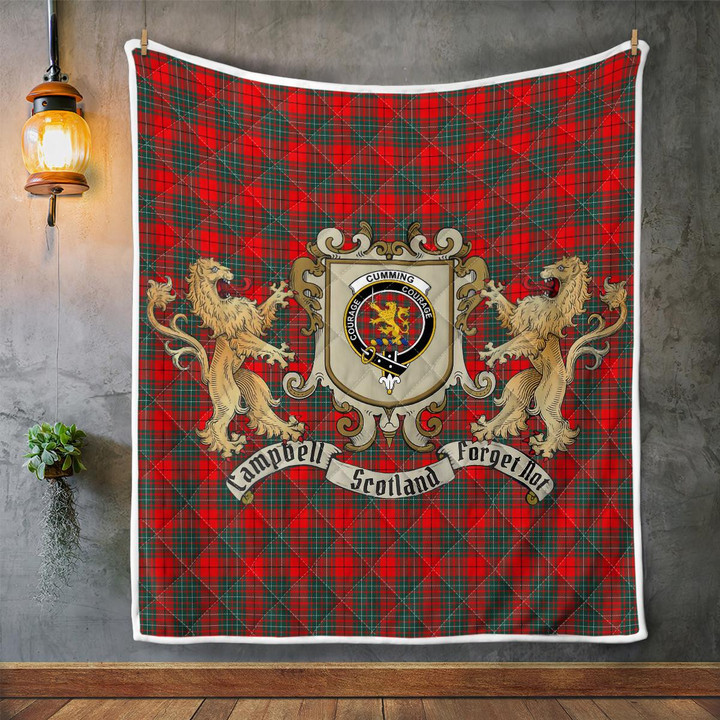 Cumming Clan Badge Tartan Lion Crest Premium Quilt