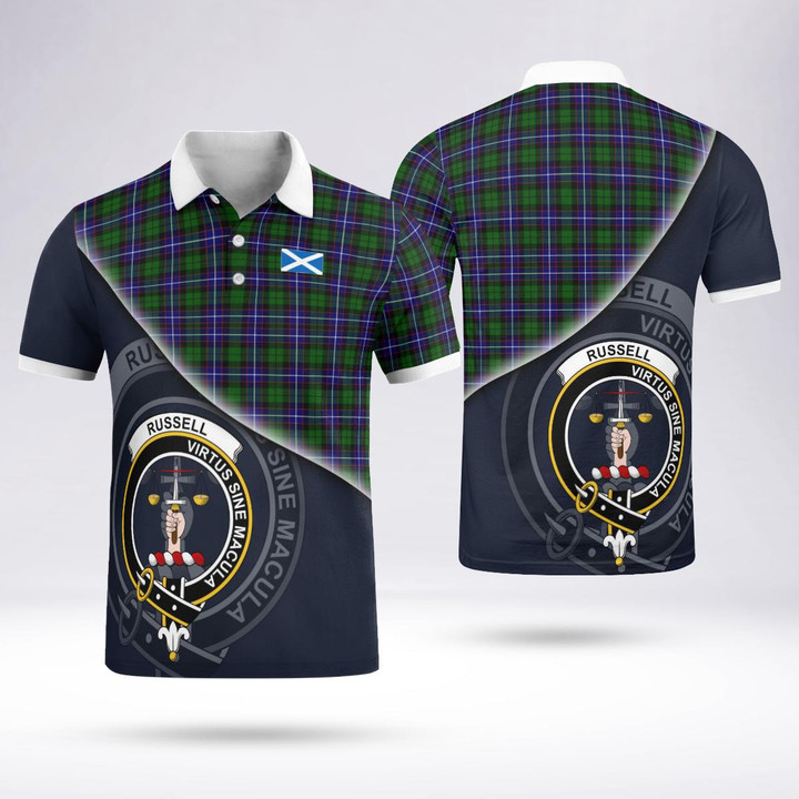 Russell Clan Badge Tartan In Heart Polo Shirt
