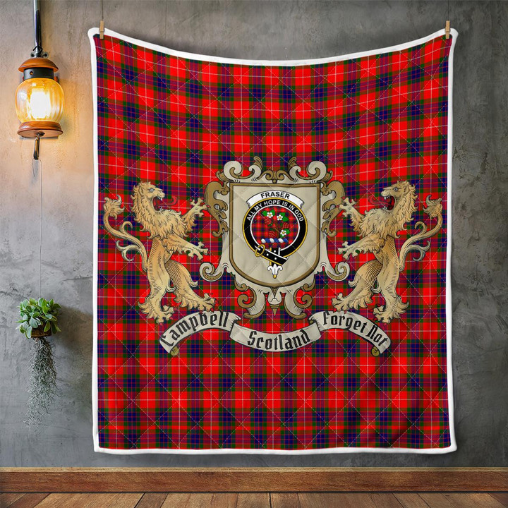 Fraser Clan Badge Tartan Lion Crest Premium Quilt