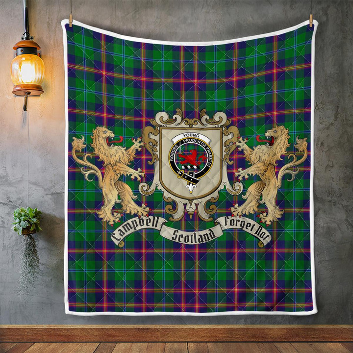 Young Clan Badge Tartan Lion Crest Premium Quilt