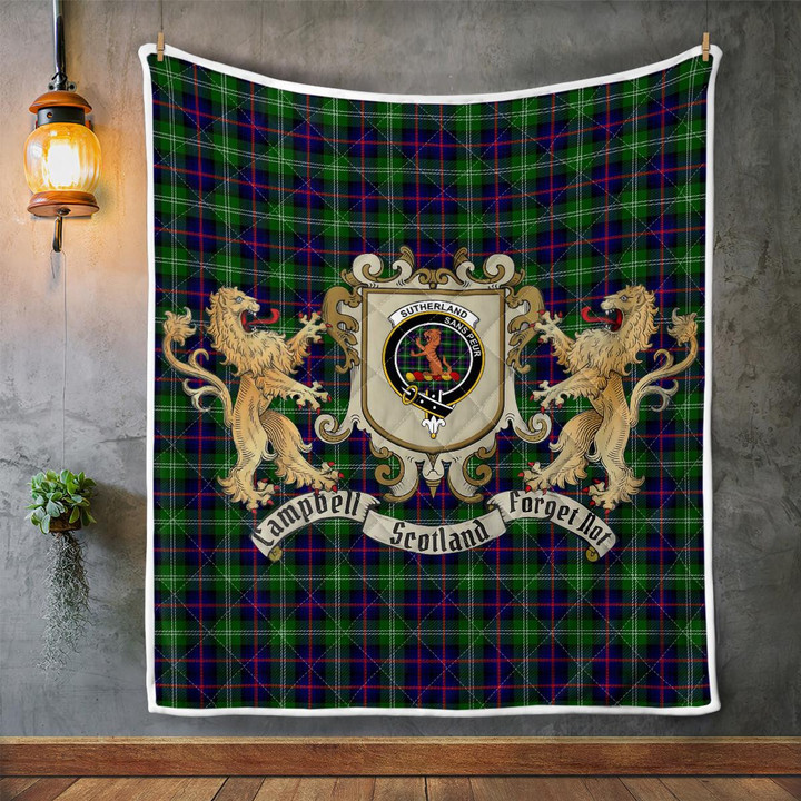 Sutherland Ii Clan Badge Tartan Lion Crest Premium Quilt