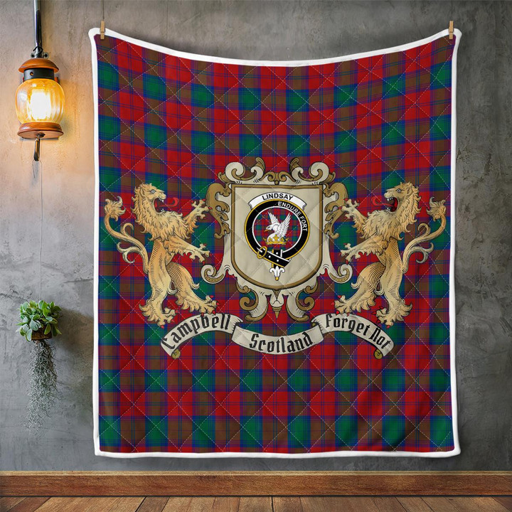 Lindsay Clan Badge Tartan Lion Crest Premium Quilt