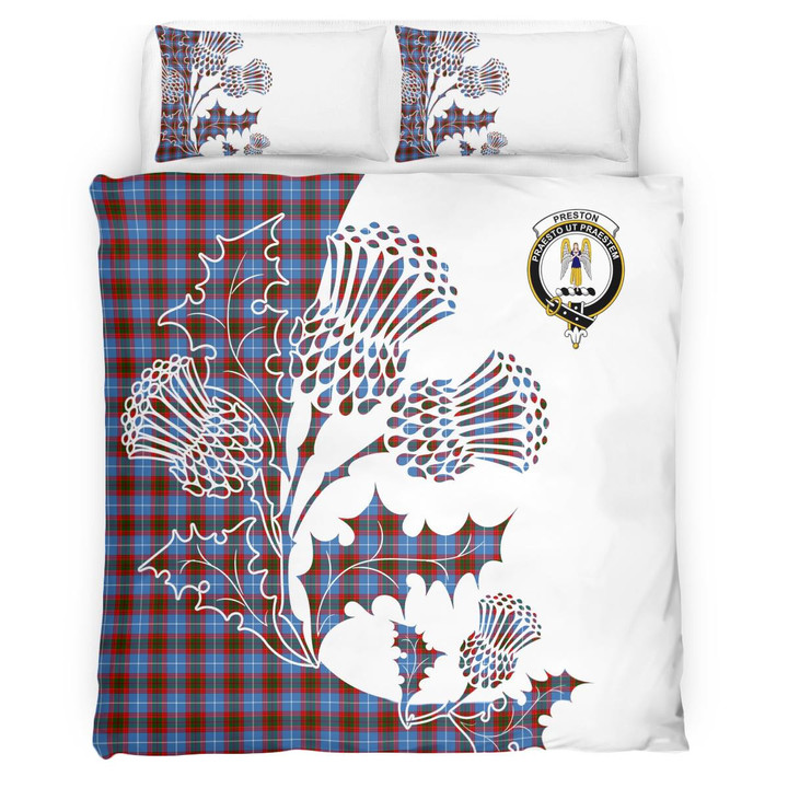 Preston Clan Badge Thistle White Bedding Set