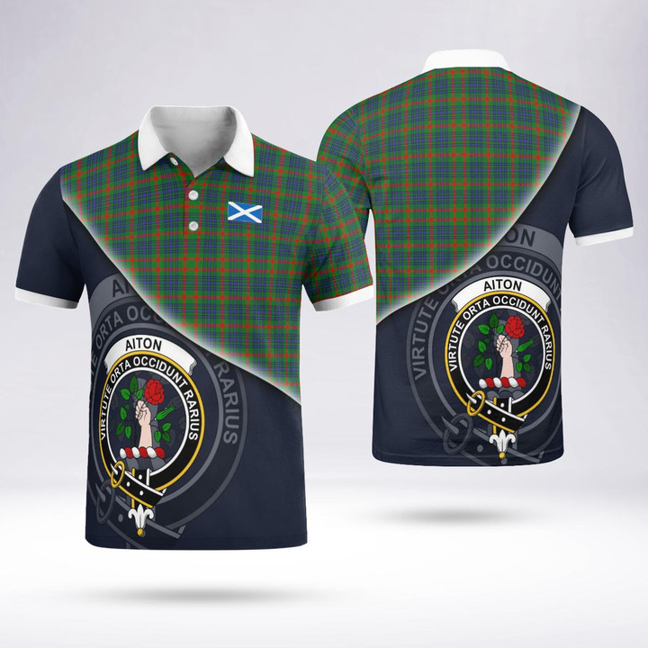 Aiton Clan Badge Tartan In Heart Polo Shirt
