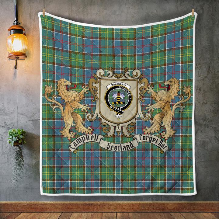 Whitelaw Clan Badge Tartan Lion Crest Premium Quilt