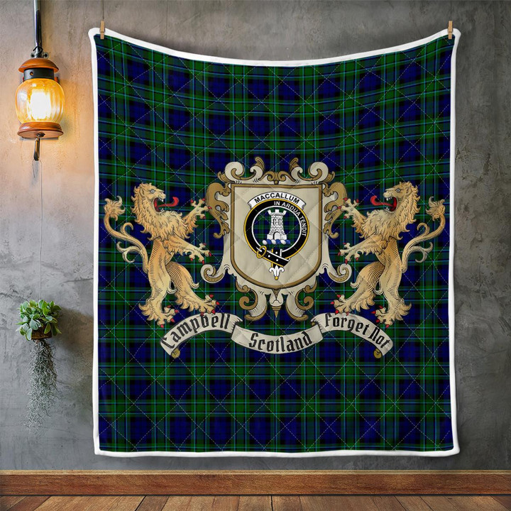 Maccallum Clan Badge Tartan Lion Crest Premium Quilt