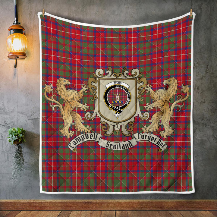 Shaw Of Tordarroch Clan Badge Tartan Lion Crest Premium Quilt