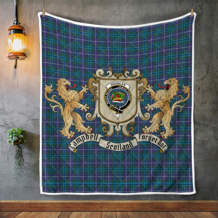 Douglas Clan Badge Tartan Lion Crest Premium Quilt