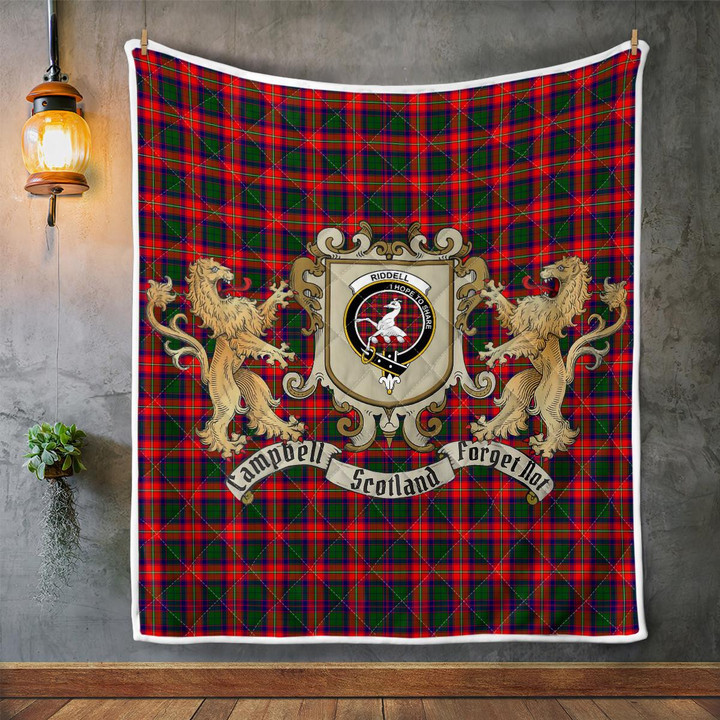 Riddell Clan Badge Tartan Lion Crest Premium Quilt