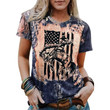 Women Creative Graphic T-shirt American Flag Horse T Shirts Vintage Bleached Summer Casual USA Shorts Sleeve Tee Tops