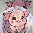 Cotton Cute Love Pink Piglet Flocked Short Sleeve T-shirt Women's Summer Ins Three-dimensional Embroidered Couple Top